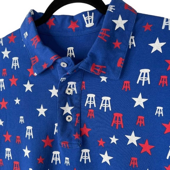 BARSTOOL Sports Shirt Mens Large Blue Red White Short Sleeve All Over Print - Picture 3 of 5